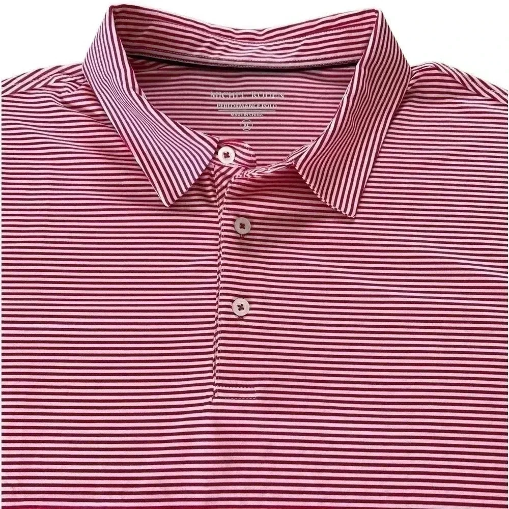Michel Rouen Red & White Stripe Short Sleeve Men’s Golf Polo - Picture 4 of 7